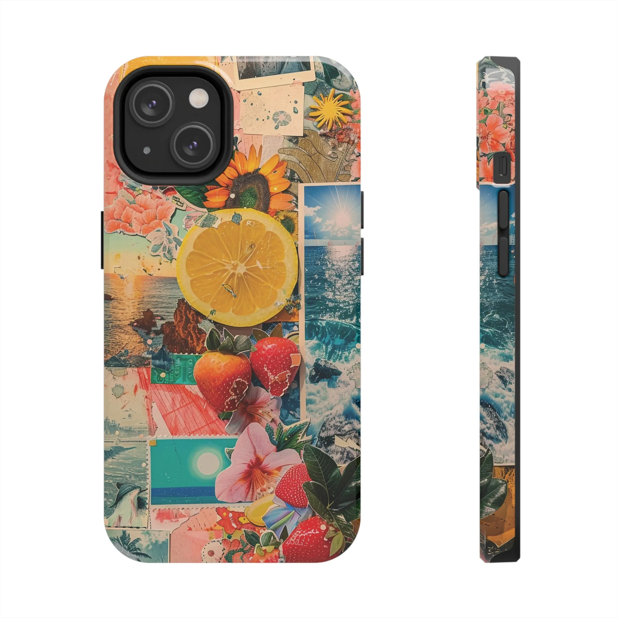 Tropical Beach and Fruit Collage iPhone Case, Summer Beach Collage Aesthetic Print, Vibrant Protective Phone Cover, Collage iPhone Case, Chic Artsy Protective Cover, Protective Case for iPhone Models, Tough iPhone Case