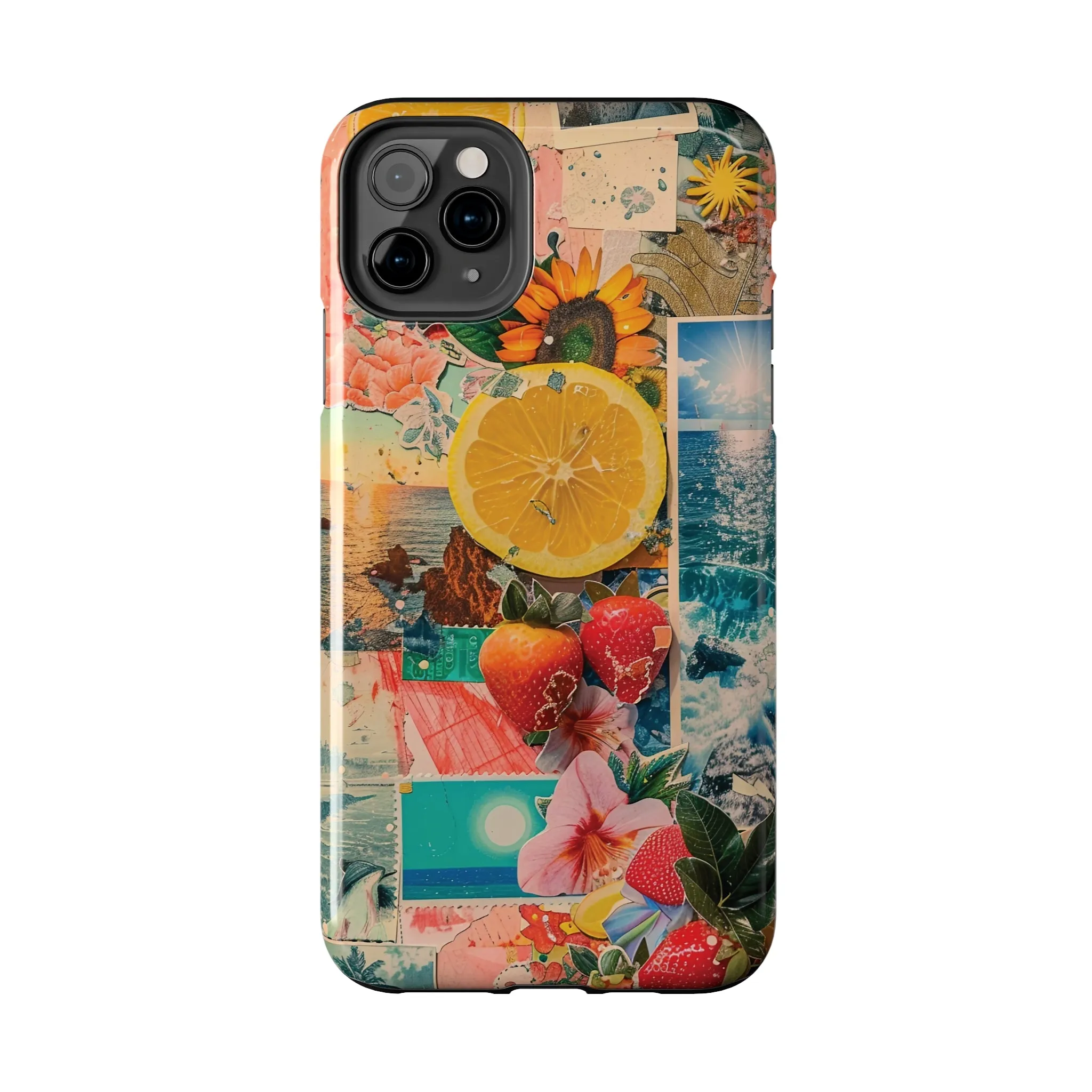 Tropical Beach and Fruit Collage iPhone Case, Summer Beach Collage Aesthetic Print, Vibrant Protective Phone Cover, Collage iPhone Case, Chic Artsy Protective Cover, Protective Case for iPhone Models, Tough iPhone Case