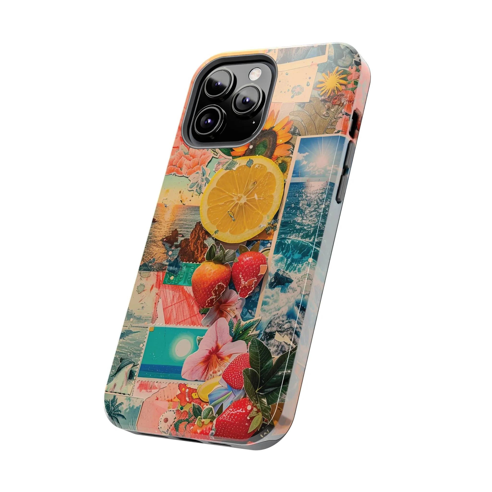 Tropical Beach and Fruit Collage iPhone Case, Summer Beach Collage Aesthetic Print, Vibrant Protective Phone Cover, Collage iPhone Case, Chic Artsy Protective Cover, Protective Case for iPhone Models, Tough iPhone Case