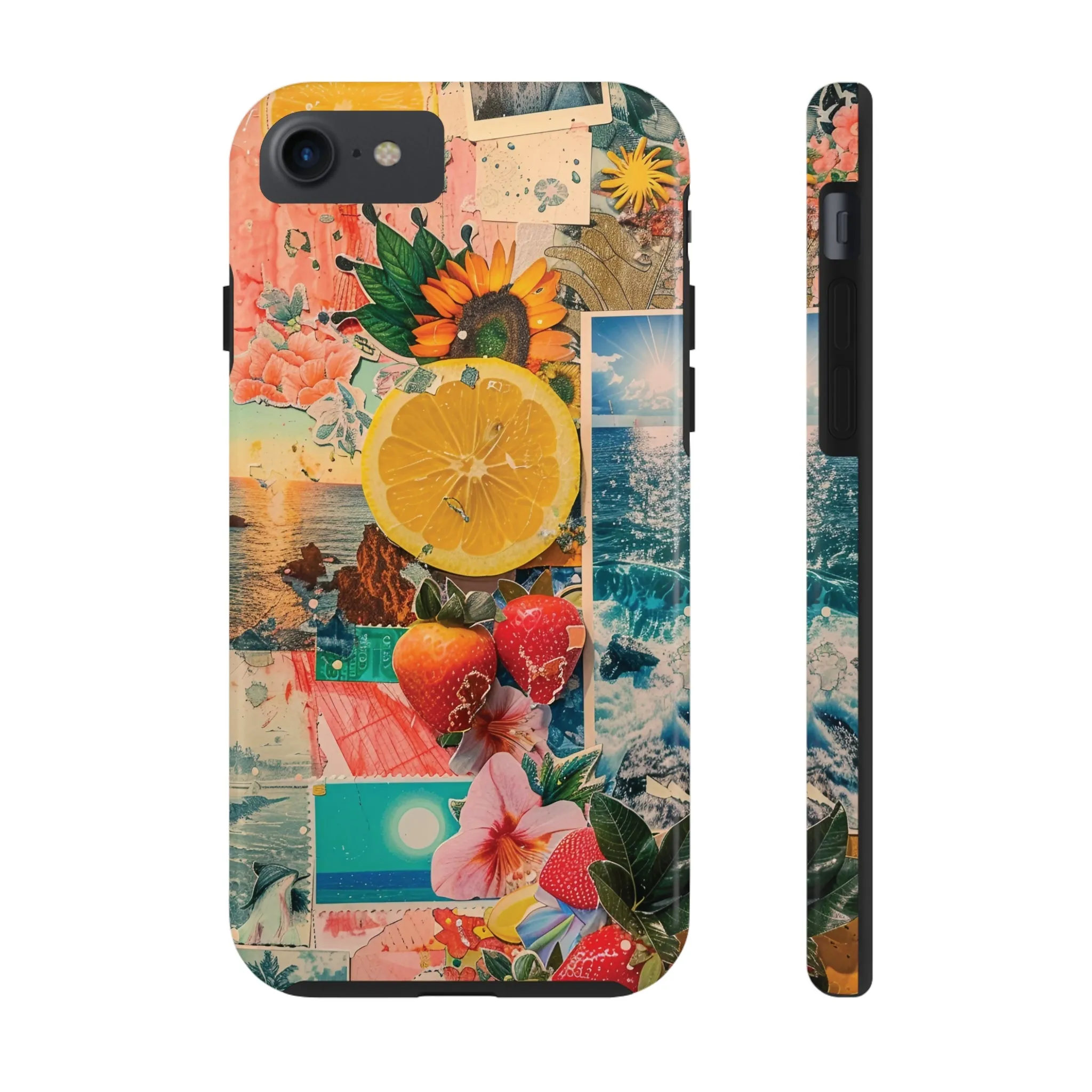 Tropical Beach and Fruit Collage iPhone Case, Summer Beach Collage Aesthetic Print, Vibrant Protective Phone Cover, Collage iPhone Case, Chic Artsy Protective Cover, Protective Case for iPhone Models, Tough iPhone Case