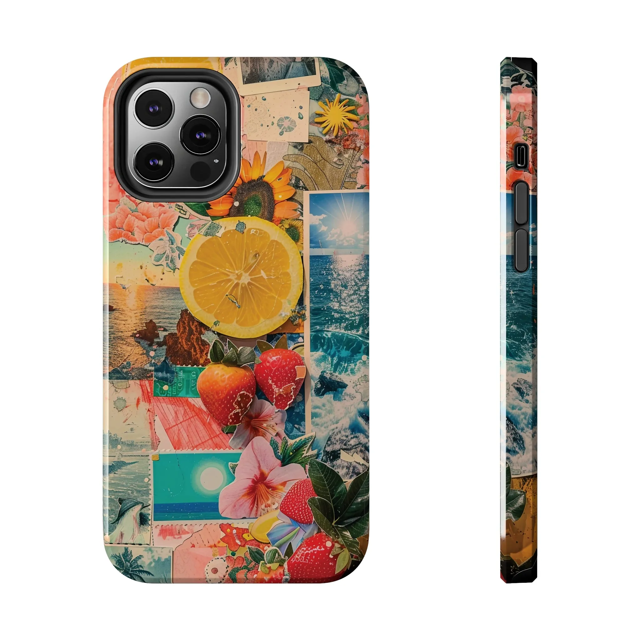 Tropical Beach and Fruit Collage iPhone Case, Summer Beach Collage Aesthetic Print, Vibrant Protective Phone Cover, Collage iPhone Case, Chic Artsy Protective Cover, Protective Case for iPhone Models, Tough iPhone Case