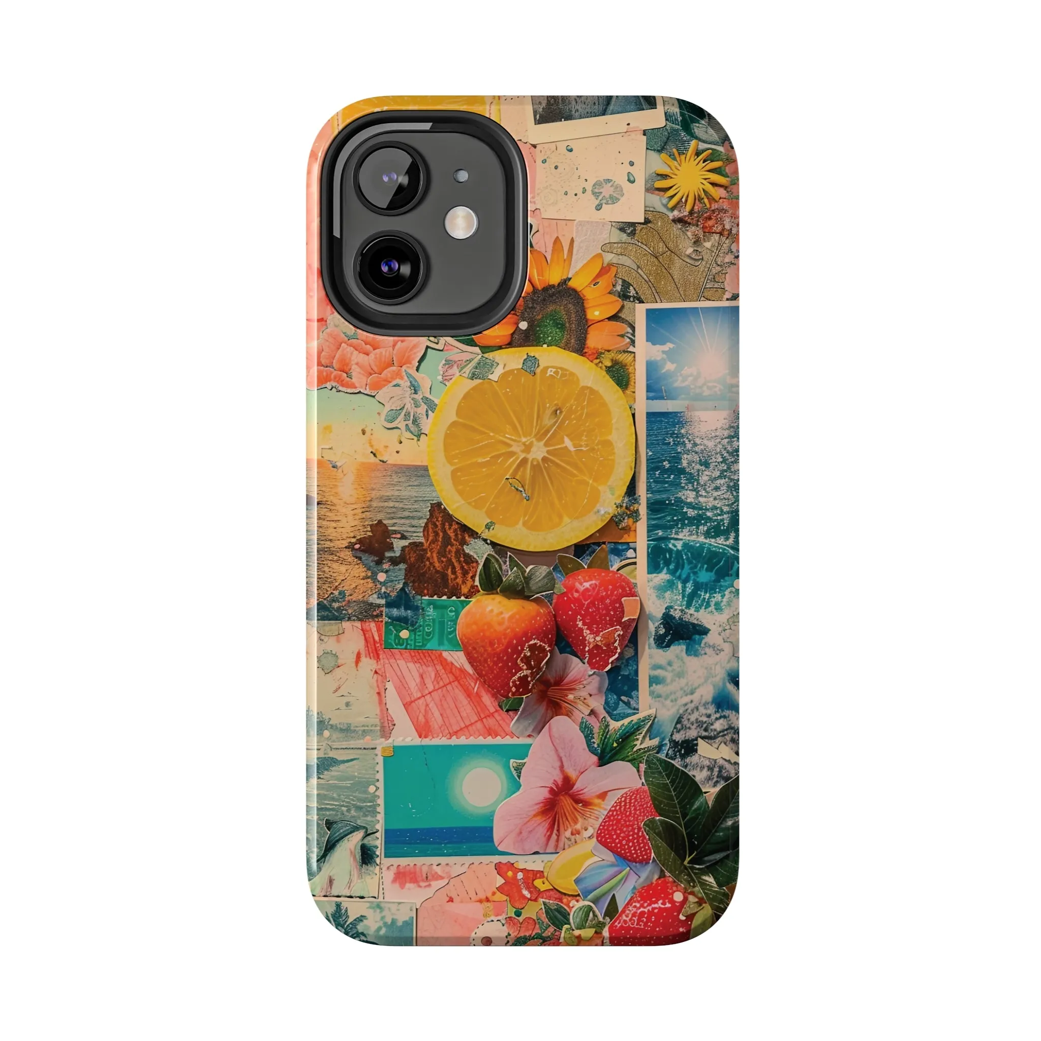 Tropical Beach and Fruit Collage iPhone Case, Summer Beach Collage Aesthetic Print, Vibrant Protective Phone Cover, Collage iPhone Case, Chic Artsy Protective Cover, Protective Case for iPhone Models, Tough iPhone Case