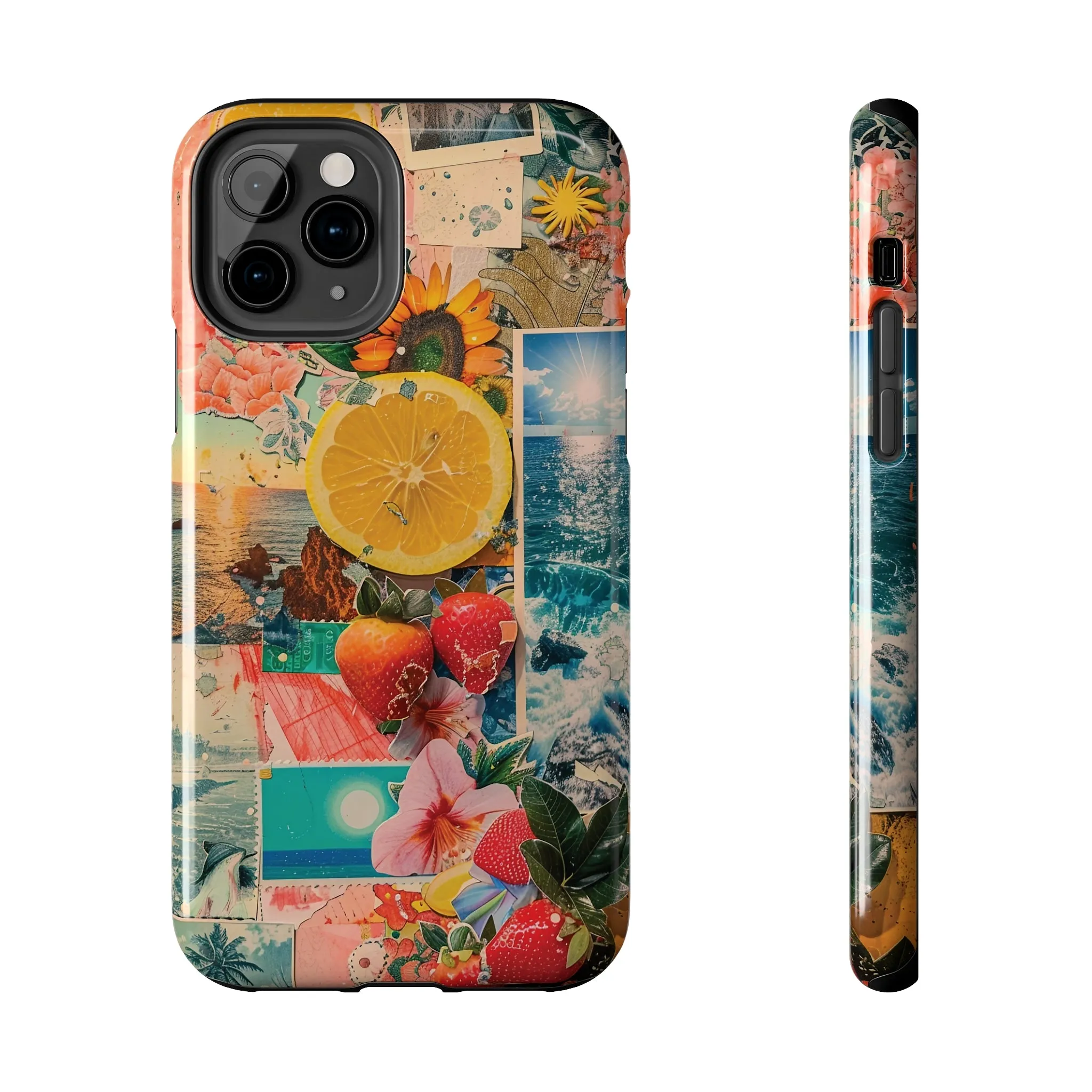 Tropical Beach and Fruit Collage iPhone Case, Summer Beach Collage Aesthetic Print, Vibrant Protective Phone Cover, Collage iPhone Case, Chic Artsy Protective Cover, Protective Case for iPhone Models, Tough iPhone Case