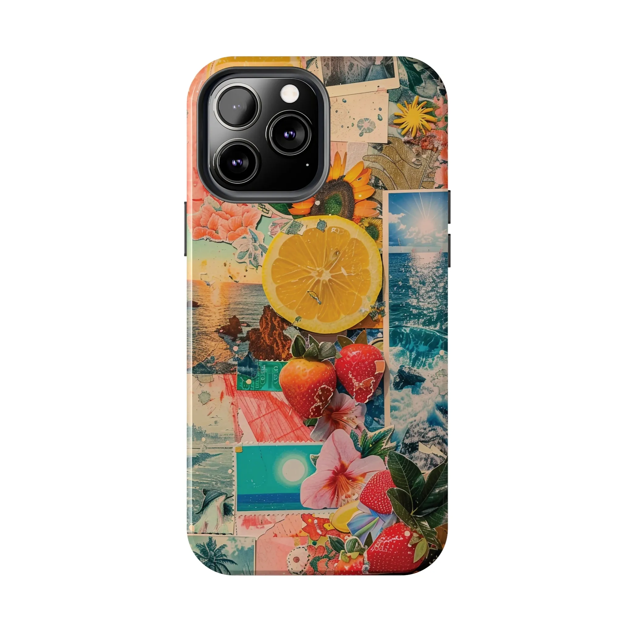 Tropical Beach and Fruit Collage iPhone Case, Summer Beach Collage Aesthetic Print, Vibrant Protective Phone Cover, Collage iPhone Case, Chic Artsy Protective Cover, Protective Case for iPhone Models, Tough iPhone Case