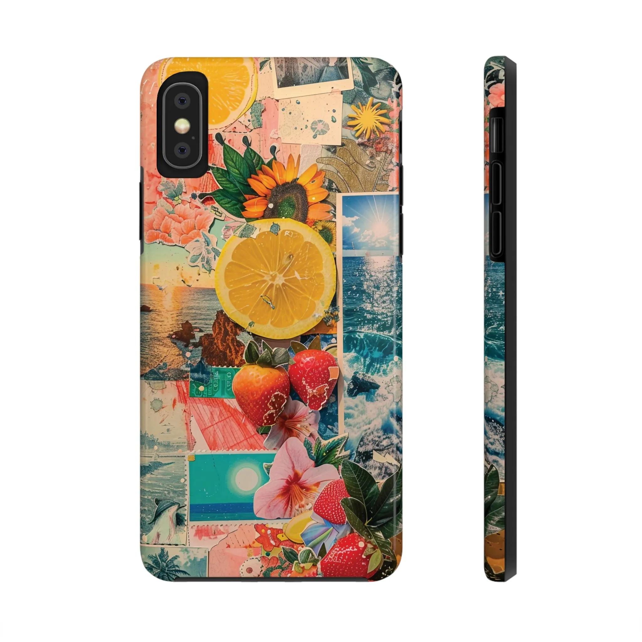 Tropical Beach and Fruit Collage iPhone Case, Summer Beach Collage Aesthetic Print, Vibrant Protective Phone Cover, Collage iPhone Case, Chic Artsy Protective Cover, Protective Case for iPhone Models, Tough iPhone Case