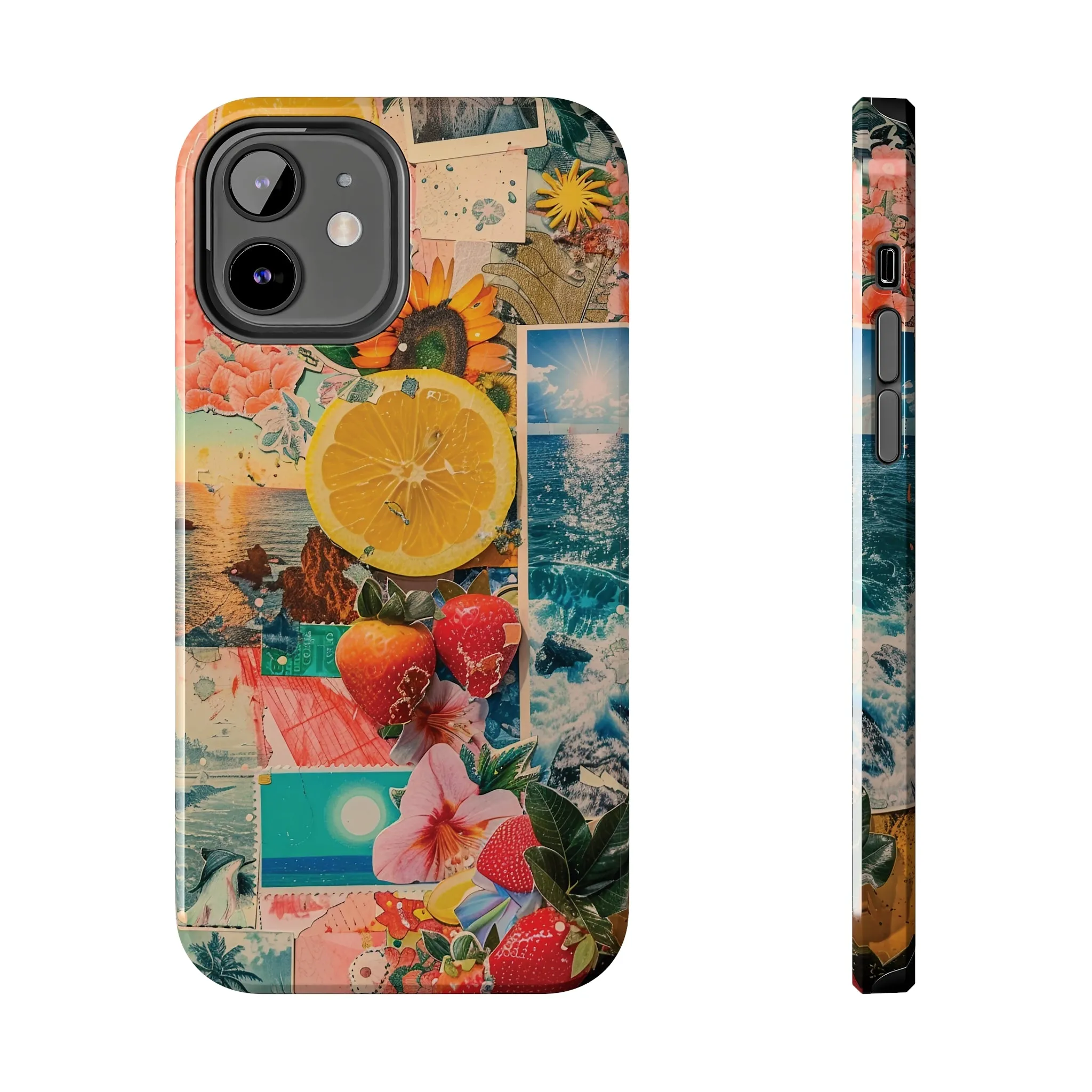 Tropical Beach and Fruit Collage iPhone Case, Summer Beach Collage Aesthetic Print, Vibrant Protective Phone Cover, Collage iPhone Case, Chic Artsy Protective Cover, Protective Case for iPhone Models, Tough iPhone Case