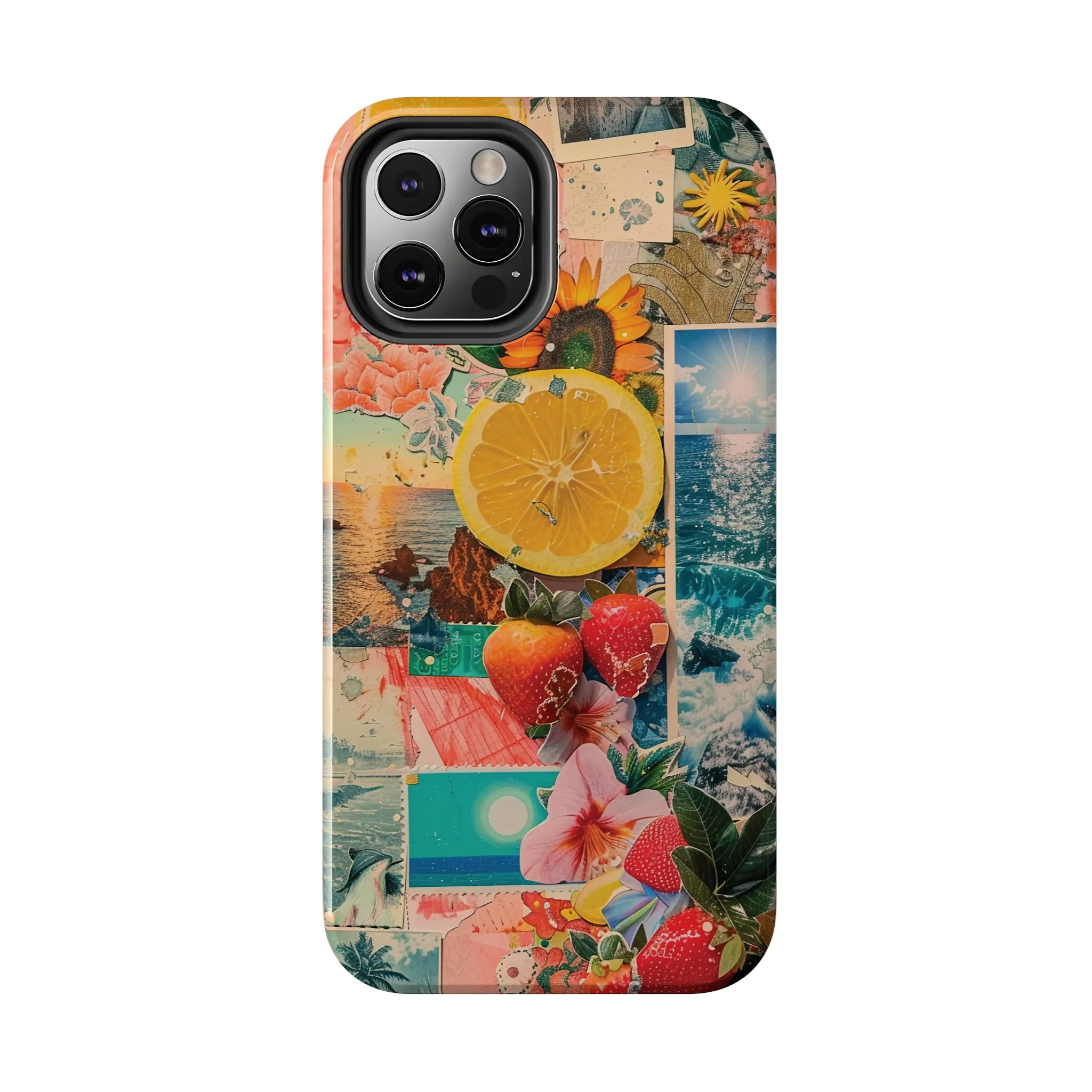 Tropical Beach and Fruit Collage iPhone Case, Summer Beach Collage Aesthetic Print, Vibrant Protective Phone Cover, Collage iPhone Case, Chic Artsy Protective Cover, Protective Case for iPhone Models, Tough iPhone Case