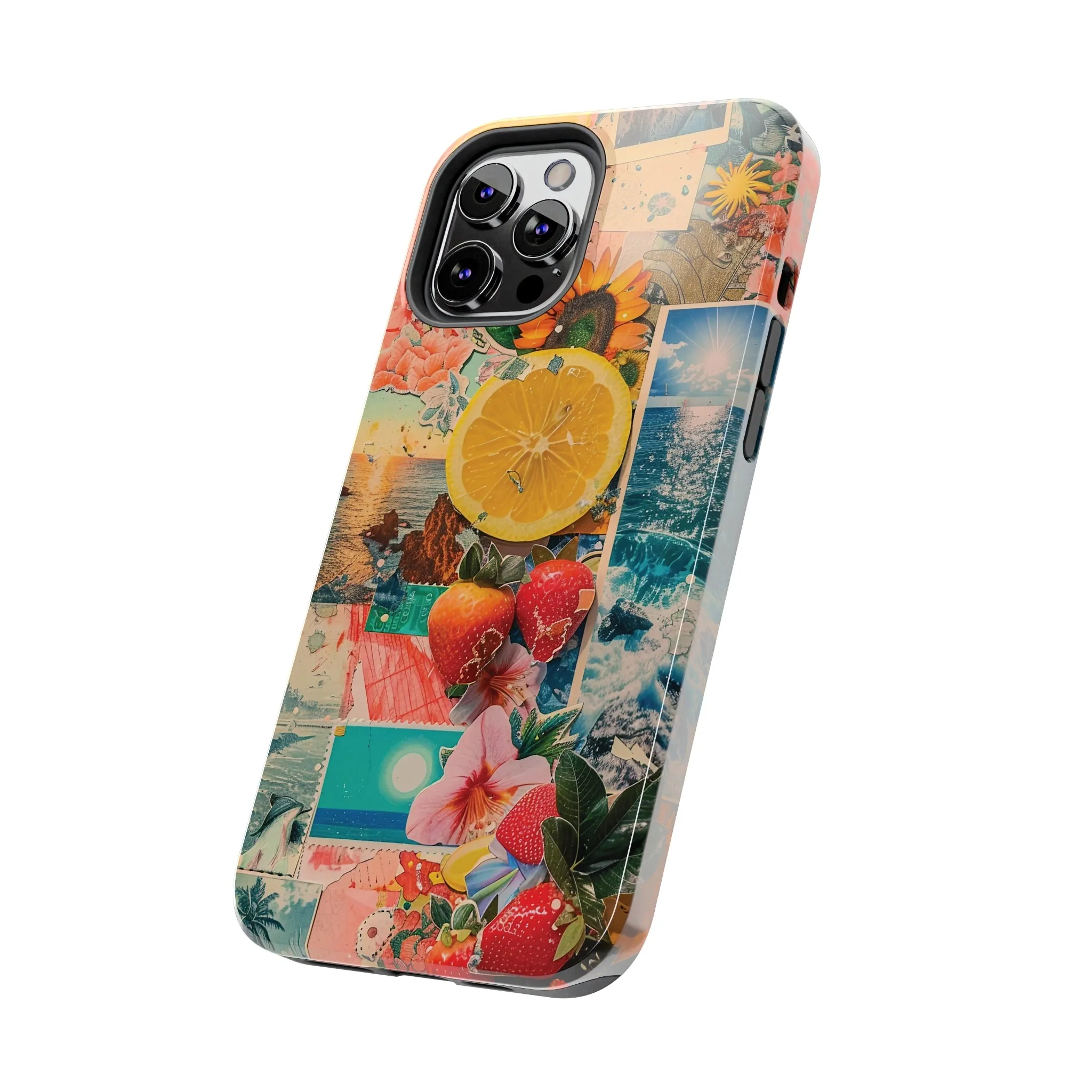 Tropical Beach and Fruit Collage iPhone Case, Summer Beach Collage Aesthetic Print, Vibrant Protective Phone Cover, Collage iPhone Case, Chic Artsy Protective Cover, Protective Case for iPhone Models, Tough iPhone Case