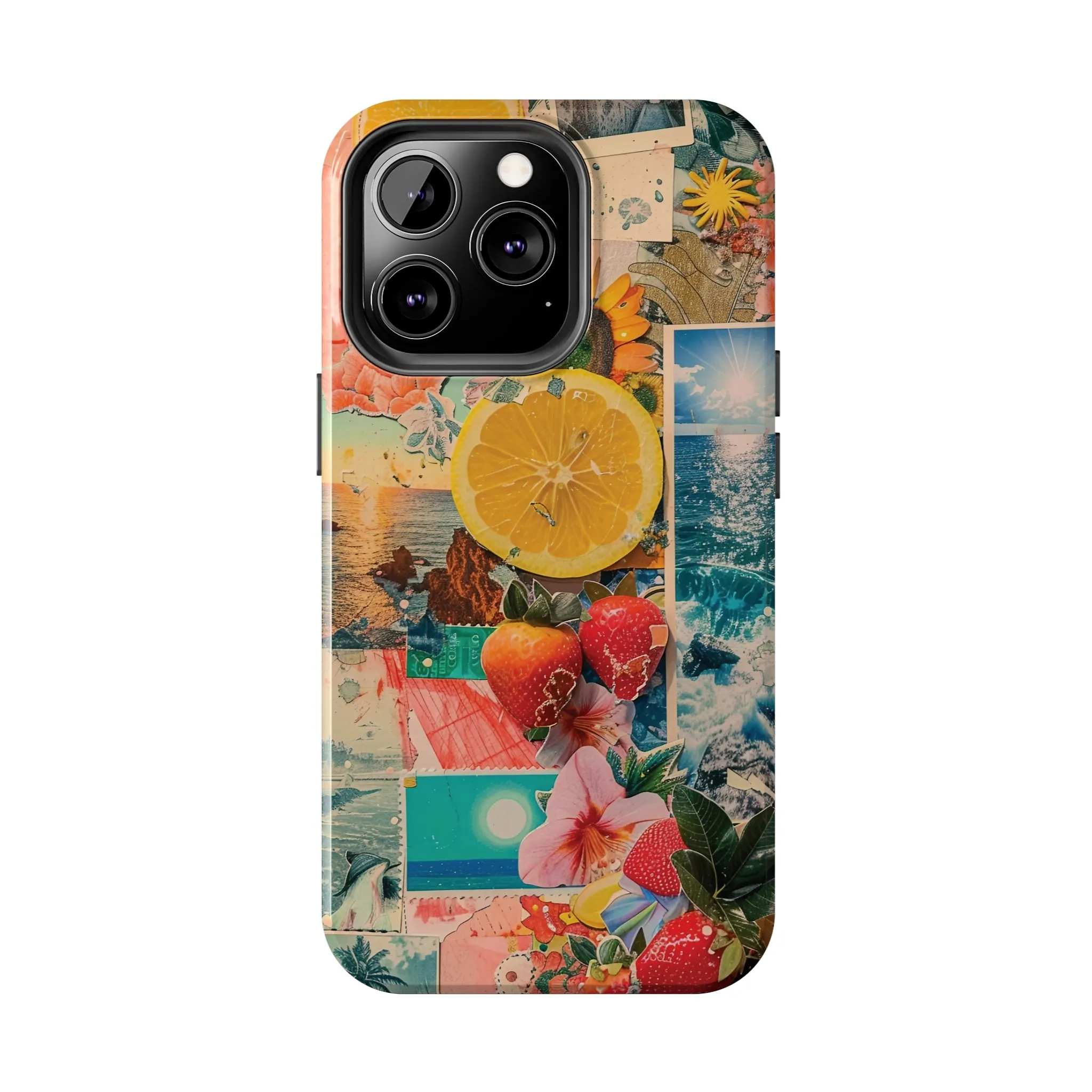 Tropical Beach and Fruit Collage iPhone Case, Summer Beach Collage Aesthetic Print, Vibrant Protective Phone Cover, Collage iPhone Case, Chic Artsy Protective Cover, Protective Case for iPhone Models, Tough iPhone Case