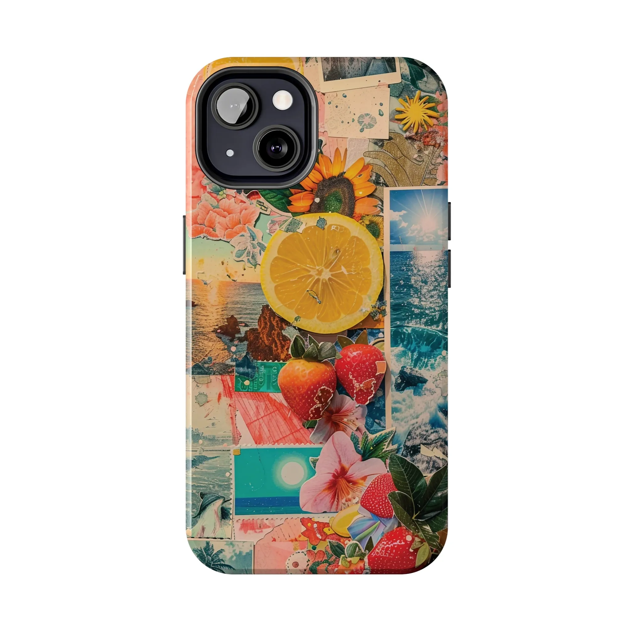 Tropical Beach and Fruit Collage iPhone Case, Summer Beach Collage Aesthetic Print, Vibrant Protective Phone Cover, Collage iPhone Case, Chic Artsy Protective Cover, Protective Case for iPhone Models, Tough iPhone Case