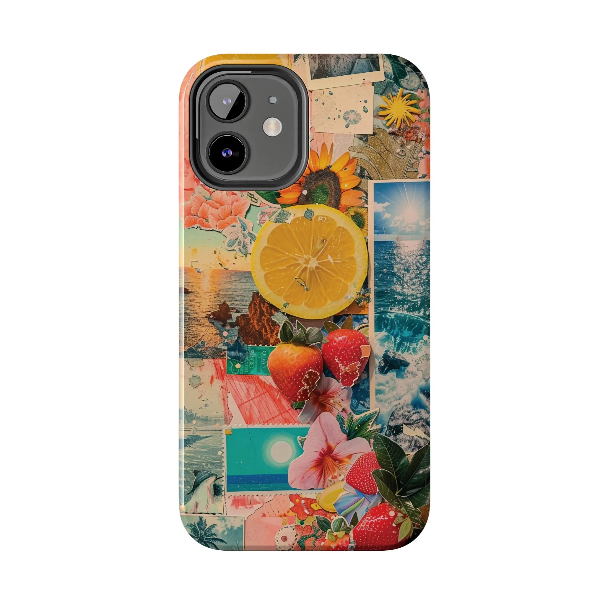 Tropical Beach and Fruit Collage iPhone Case, Summer Beach Collage Aesthetic Print, Vibrant Protective Phone Cover, Collage iPhone Case, Chic Artsy Protective Cover, Protective Case for iPhone Models, Tough iPhone Case