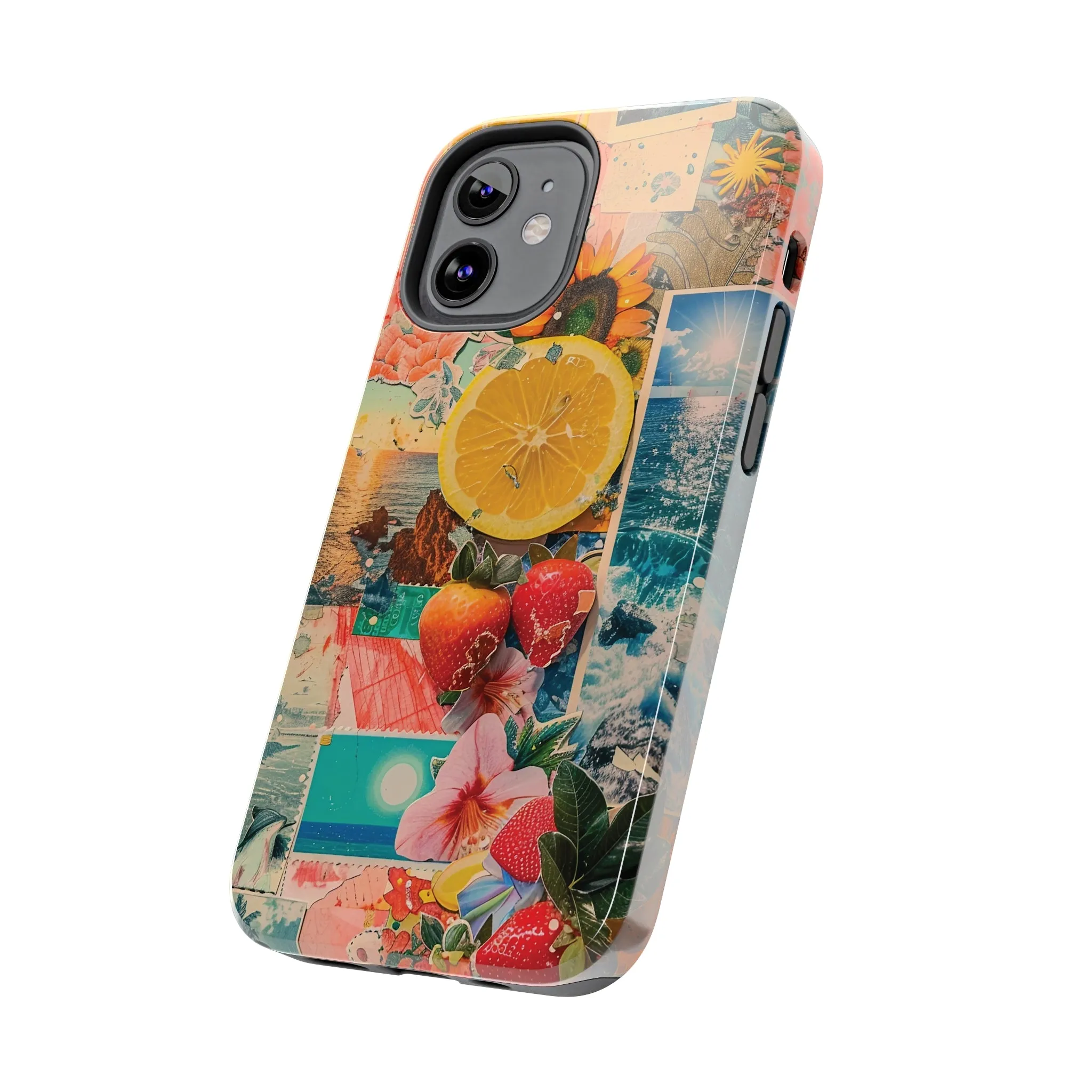 Tropical Beach and Fruit Collage iPhone Case, Summer Beach Collage Aesthetic Print, Vibrant Protective Phone Cover, Collage iPhone Case, Chic Artsy Protective Cover, Protective Case for iPhone Models, Tough iPhone Case