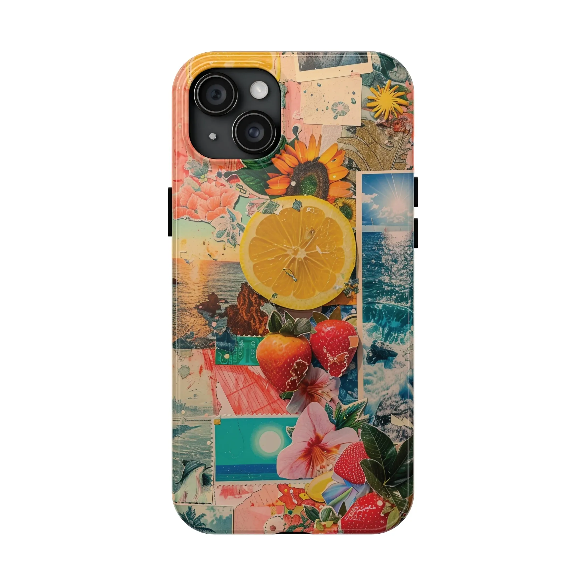 Tropical Beach and Fruit Collage iPhone Case, Summer Beach Collage Aesthetic Print, Vibrant Protective Phone Cover, Collage iPhone Case, Chic Artsy Protective Cover, Protective Case for iPhone Models, Tough iPhone Case