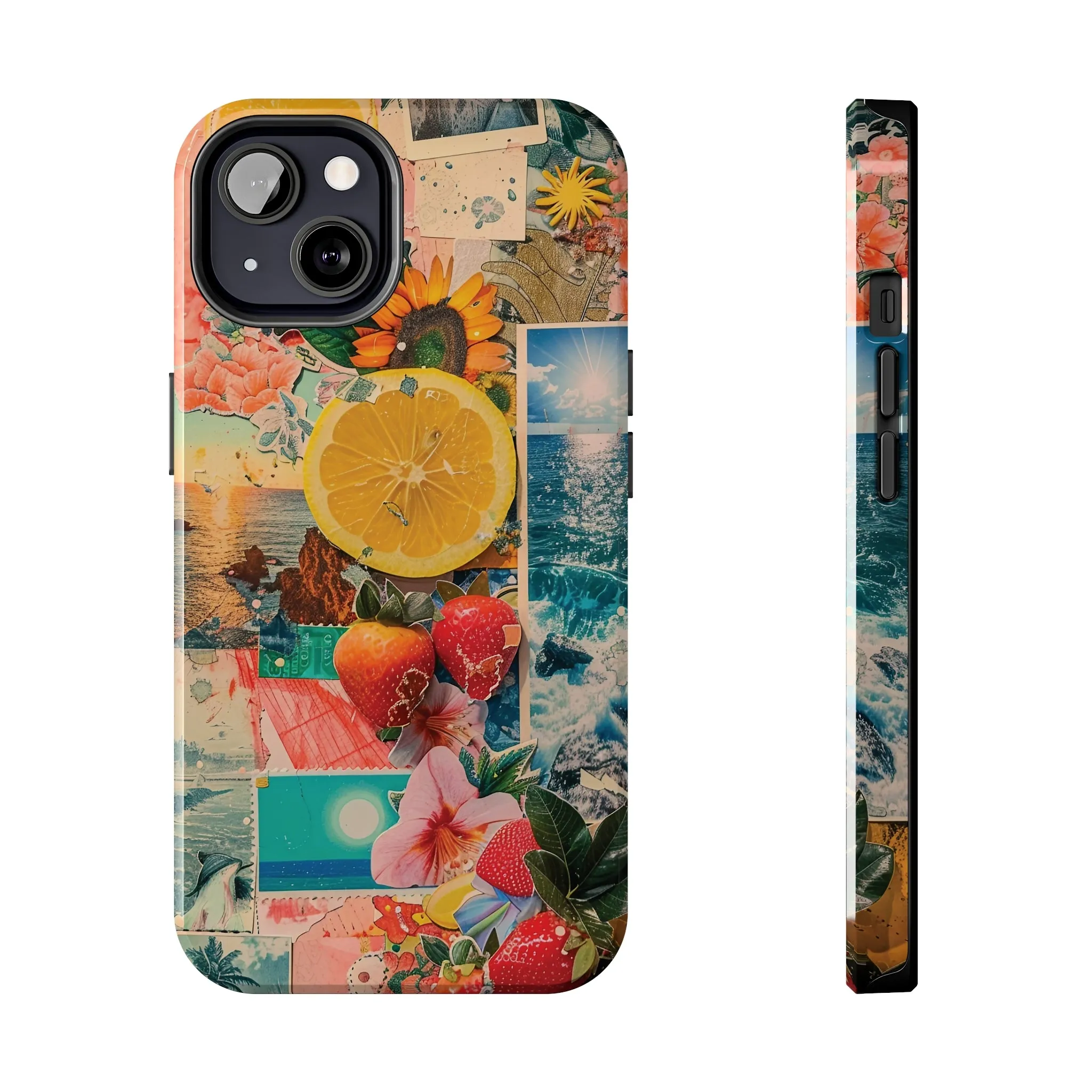 Tropical Beach and Fruit Collage iPhone Case, Summer Beach Collage Aesthetic Print, Vibrant Protective Phone Cover, Collage iPhone Case, Chic Artsy Protective Cover, Protective Case for iPhone Models, Tough iPhone Case