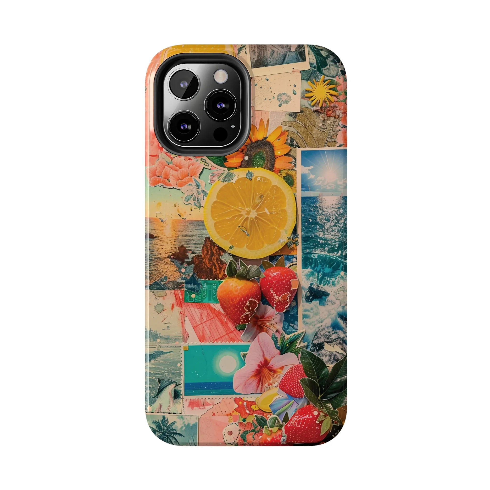 Tropical Beach and Fruit Collage iPhone Case, Summer Beach Collage Aesthetic Print, Vibrant Protective Phone Cover, Collage iPhone Case, Chic Artsy Protective Cover, Protective Case for iPhone Models, Tough iPhone Case