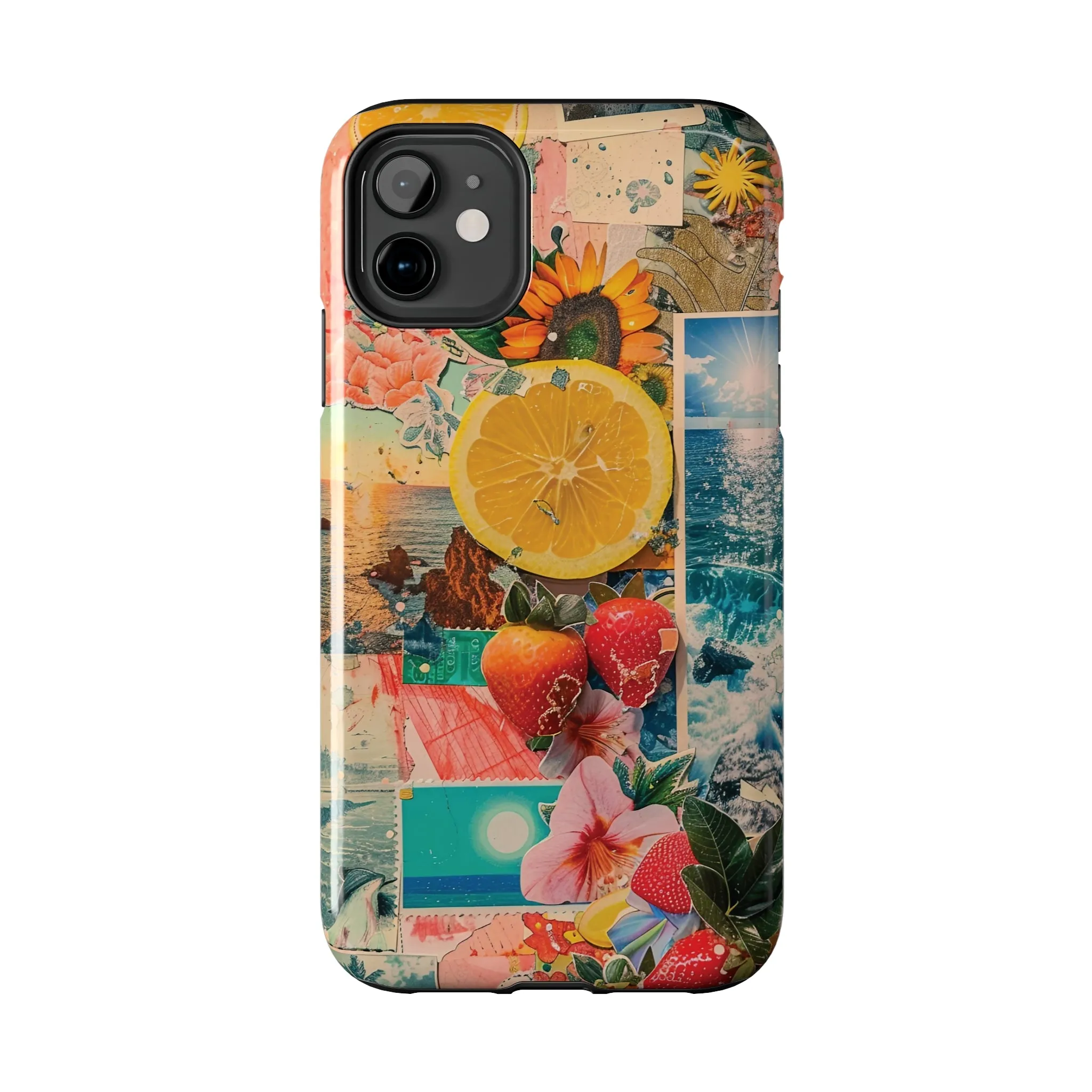 Tropical Beach and Fruit Collage iPhone Case, Summer Beach Collage Aesthetic Print, Vibrant Protective Phone Cover, Collage iPhone Case, Chic Artsy Protective Cover, Protective Case for iPhone Models, Tough iPhone Case