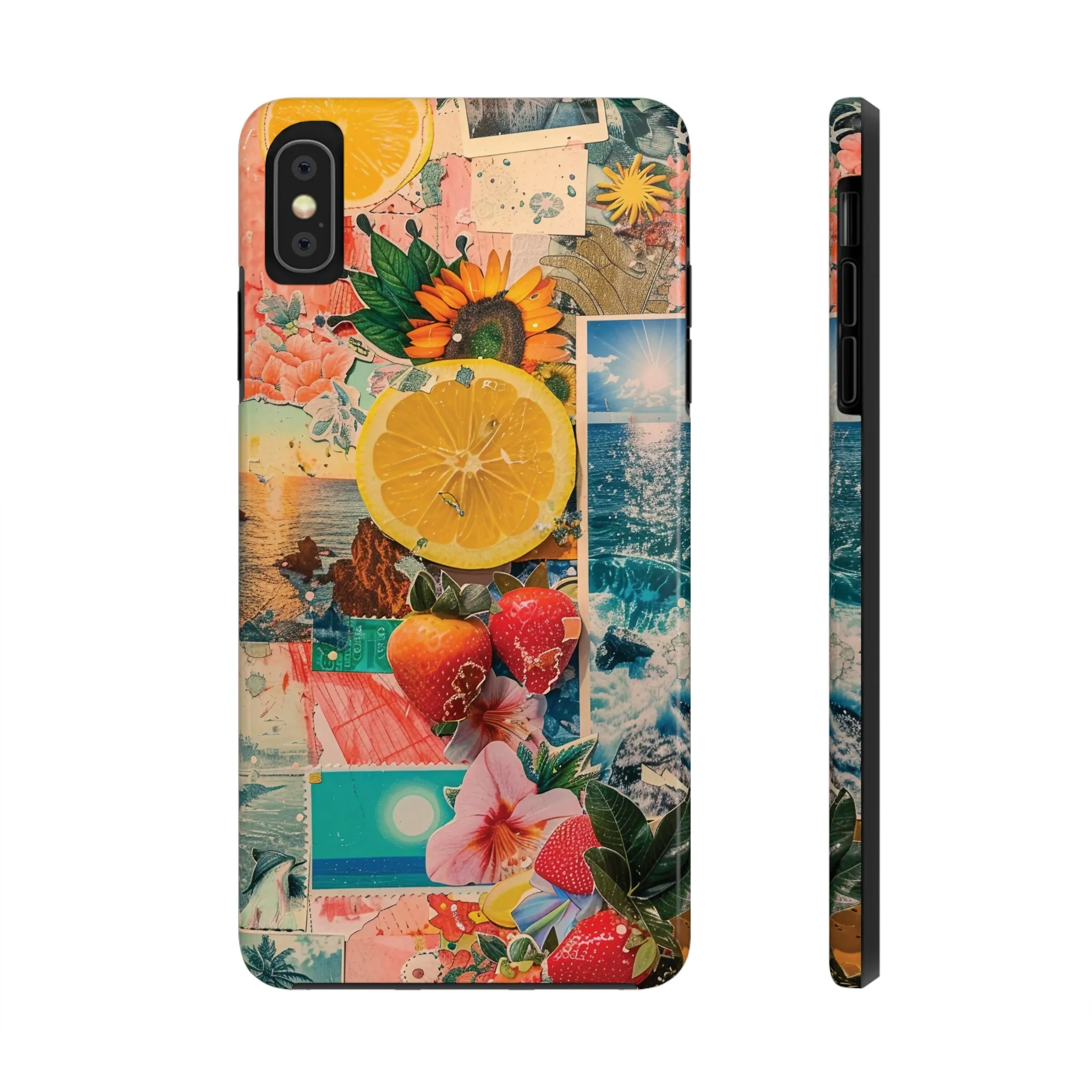 Tropical Beach and Fruit Collage iPhone Case, Summer Beach Collage Aesthetic Print, Vibrant Protective Phone Cover, Collage iPhone Case, Chic Artsy Protective Cover, Protective Case for iPhone Models, Tough iPhone Case