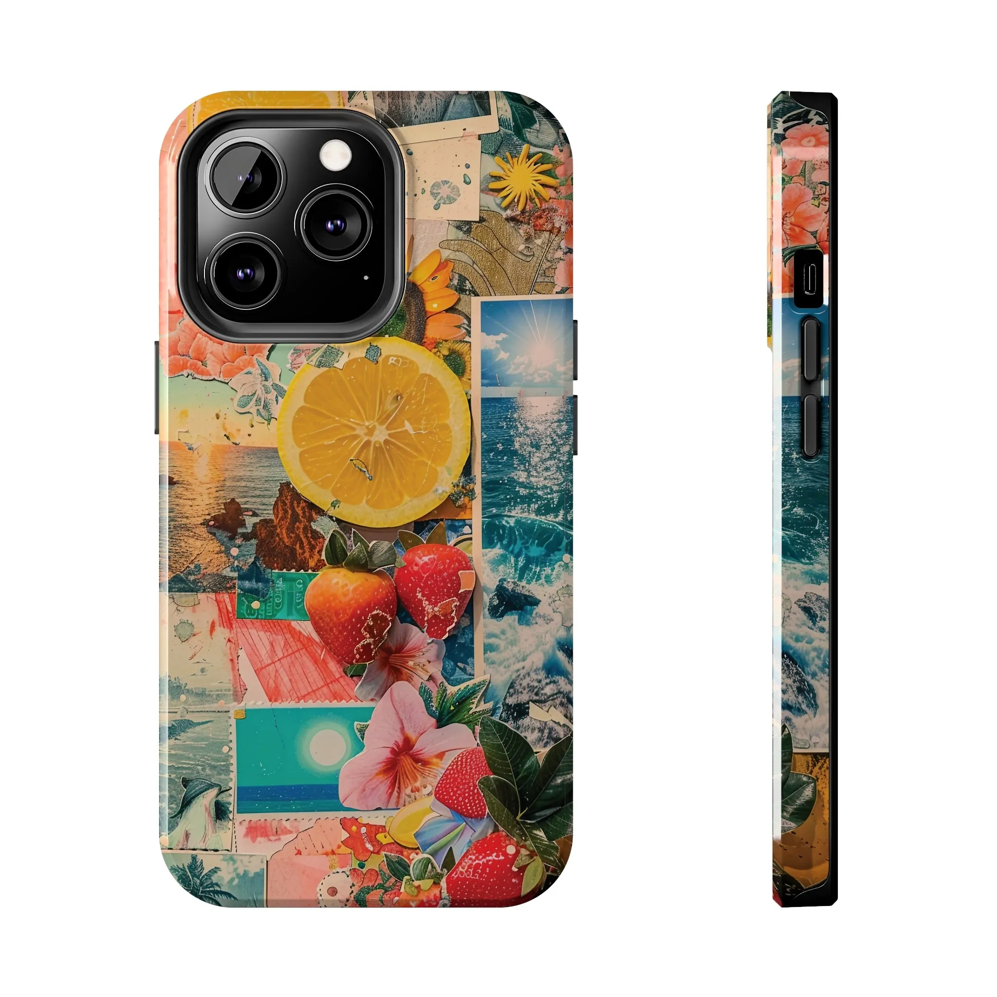 Tropical Beach and Fruit Collage iPhone Case, Summer Beach Collage Aesthetic Print, Vibrant Protective Phone Cover, Collage iPhone Case, Chic Artsy Protective Cover, Protective Case for iPhone Models, Tough iPhone Case