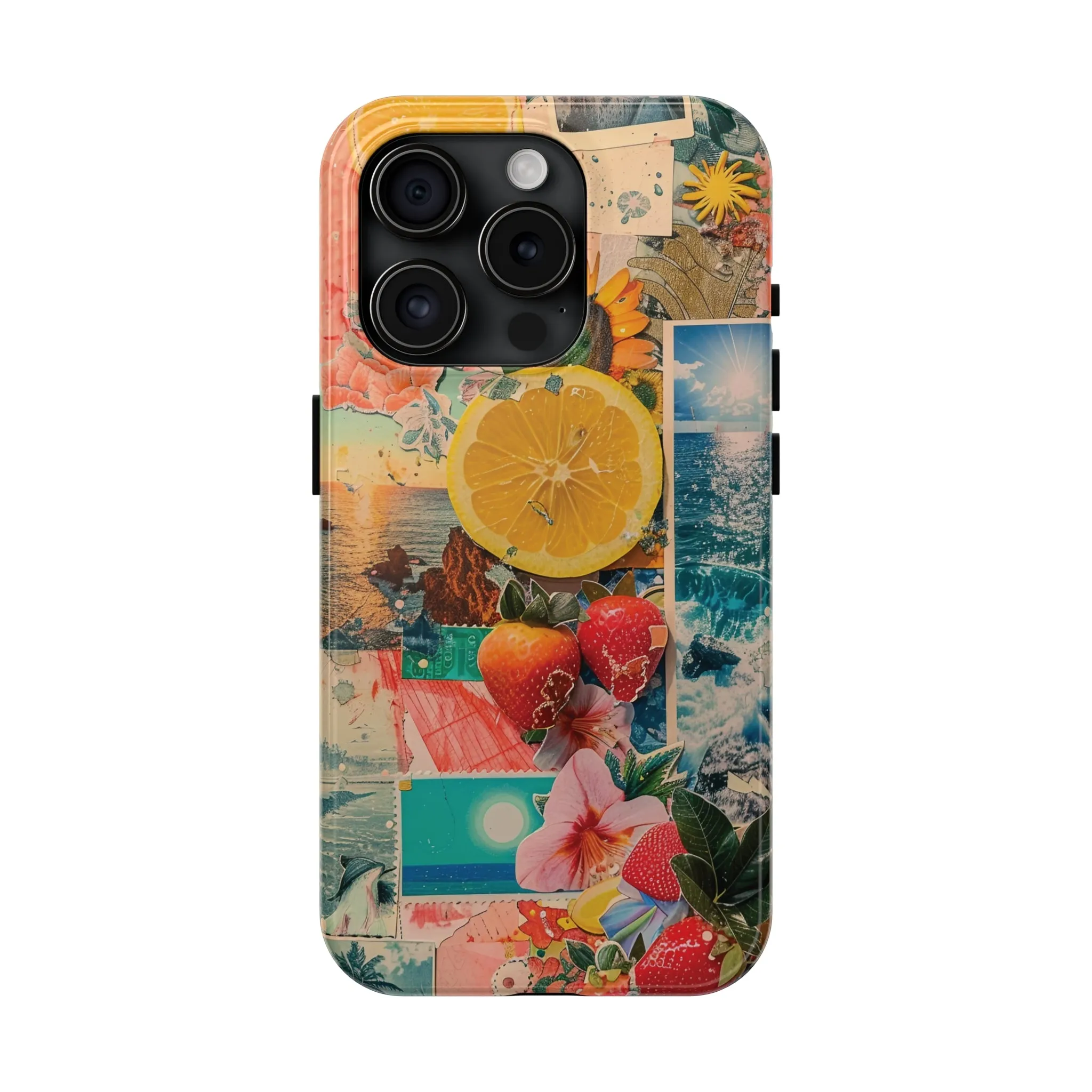 Tropical Beach and Fruit Collage iPhone Case, Summer Beach Collage Aesthetic Print, Vibrant Protective Phone Cover, Collage iPhone Case, Chic Artsy Protective Cover, Protective Case for iPhone Models, Tough iPhone Case