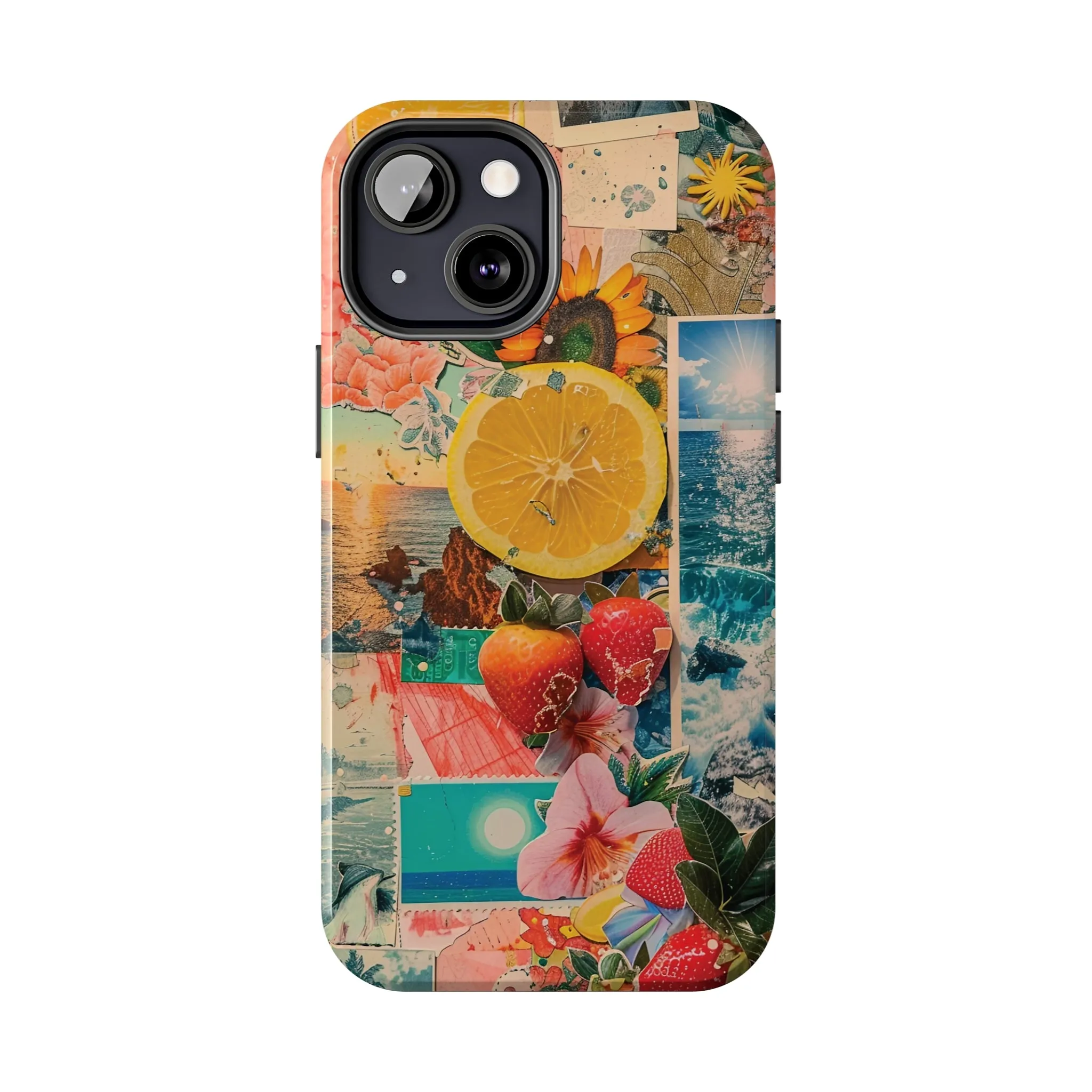 Tropical Beach and Fruit Collage iPhone Case, Summer Beach Collage Aesthetic Print, Vibrant Protective Phone Cover, Collage iPhone Case, Chic Artsy Protective Cover, Protective Case for iPhone Models, Tough iPhone Case