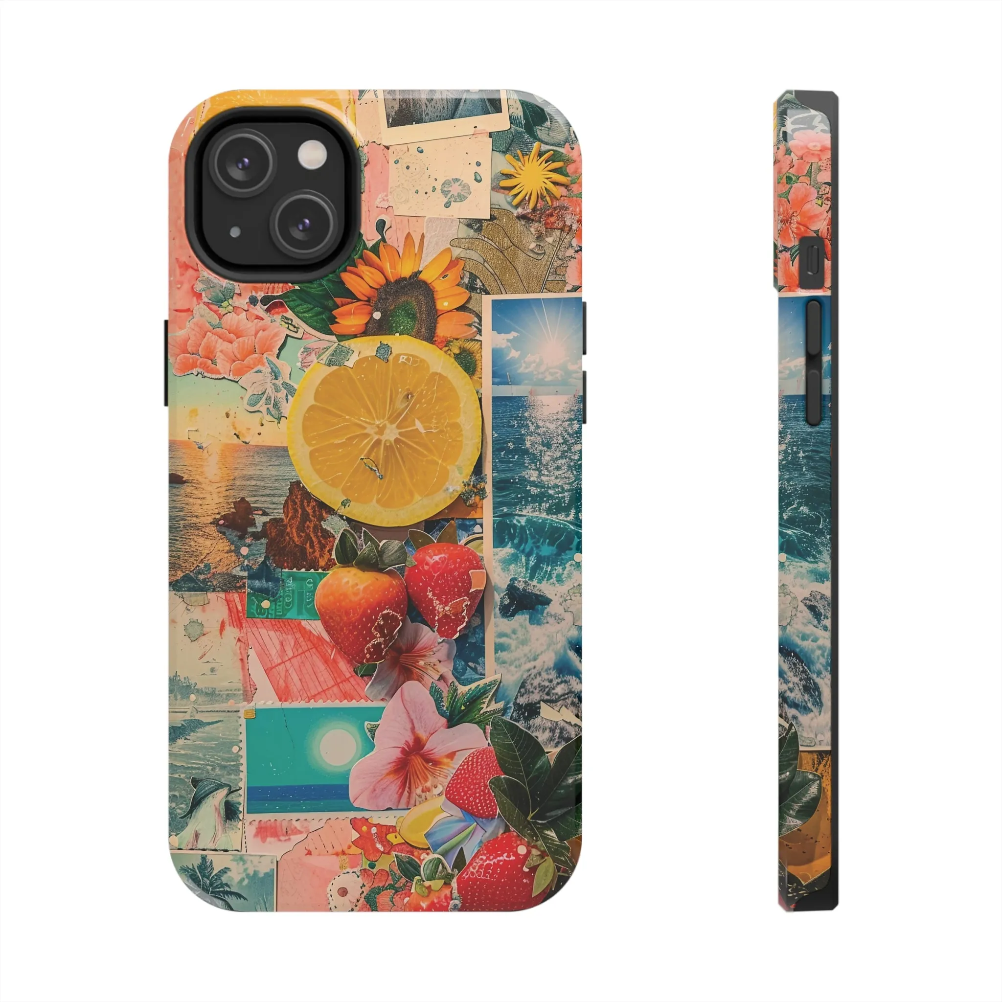 Tropical Beach and Fruit Collage iPhone Case, Summer Beach Collage Aesthetic Print, Vibrant Protective Phone Cover, Collage iPhone Case, Chic Artsy Protective Cover, Protective Case for iPhone Models, Tough iPhone Case