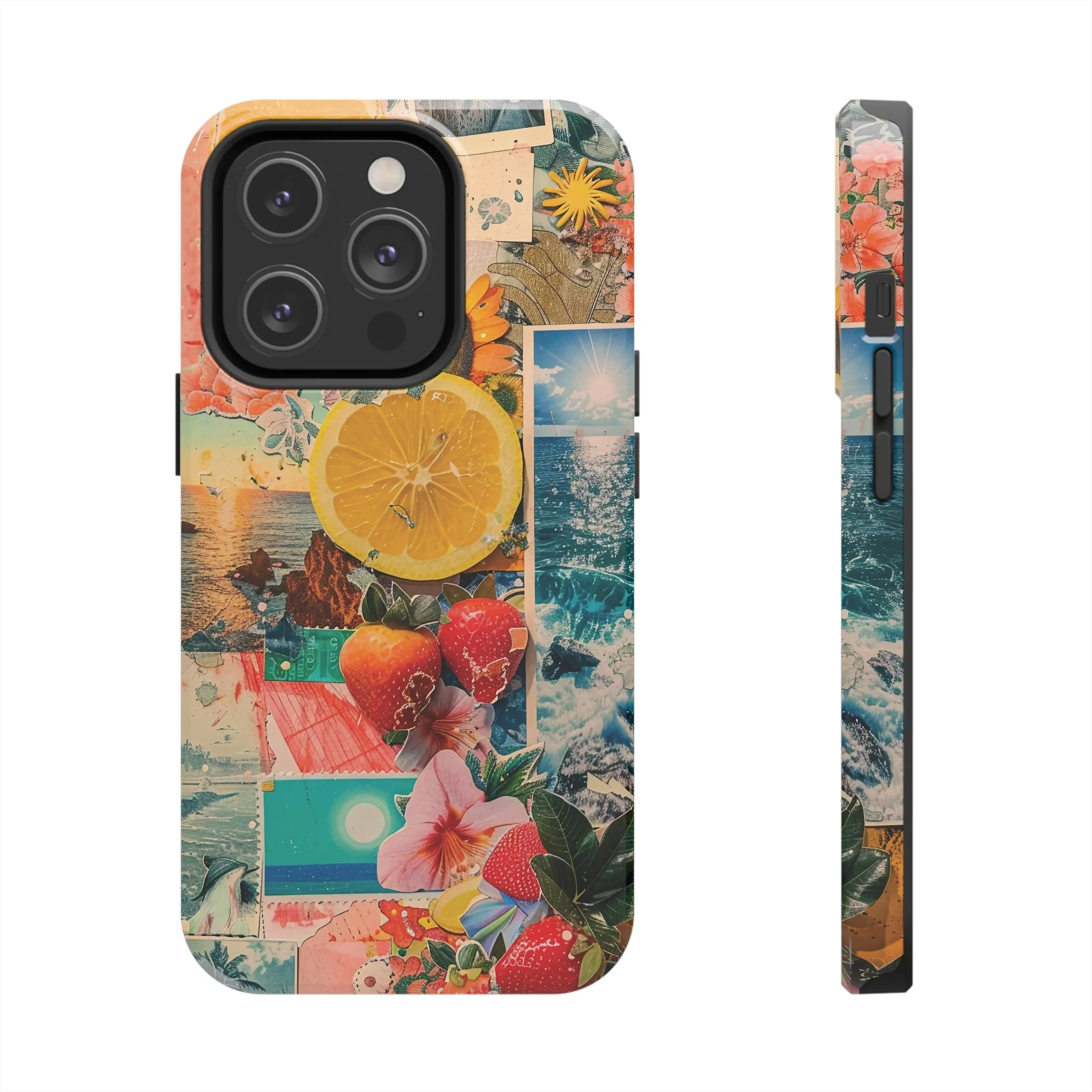 Tropical Beach and Fruit Collage iPhone Case, Summer Beach Collage Aesthetic Print, Vibrant Protective Phone Cover, Collage iPhone Case, Chic Artsy Protective Cover, Protective Case for iPhone Models, Tough iPhone Case