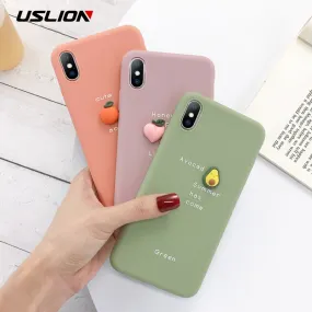 USLION 3D Candy Color Avocado Letter Soft Phone Case For iPhone 11 Pro XS MAX XR X Silicone Case For iPhone 7 6 6S 8 Plus Cover