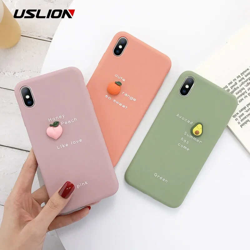 USLION 3D Candy Color Avocado Letter Soft Phone Case For iPhone 11 Pro XS MAX XR X Silicone Case For iPhone 7 6 6S 8 Plus Cover