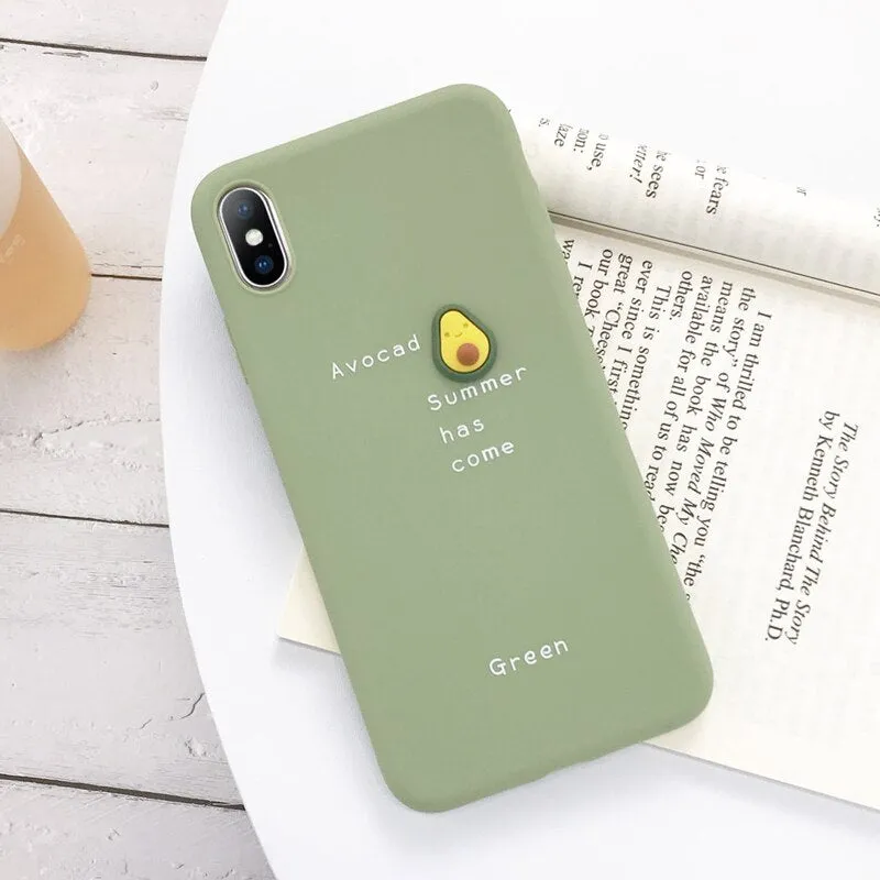 USLION 3D Candy Color Avocado Letter Soft Phone Case For iPhone 11 Pro XS MAX XR X Silicone Case For iPhone 7 6 6S 8 Plus Cover