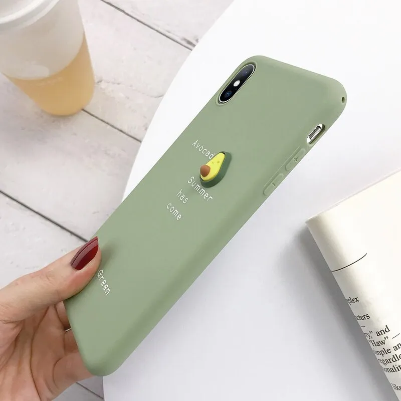 USLION 3D Candy Color Avocado Letter Soft Phone Case For iPhone 11 Pro XS MAX XR X Silicone Case For iPhone 7 6 6S 8 Plus Cover