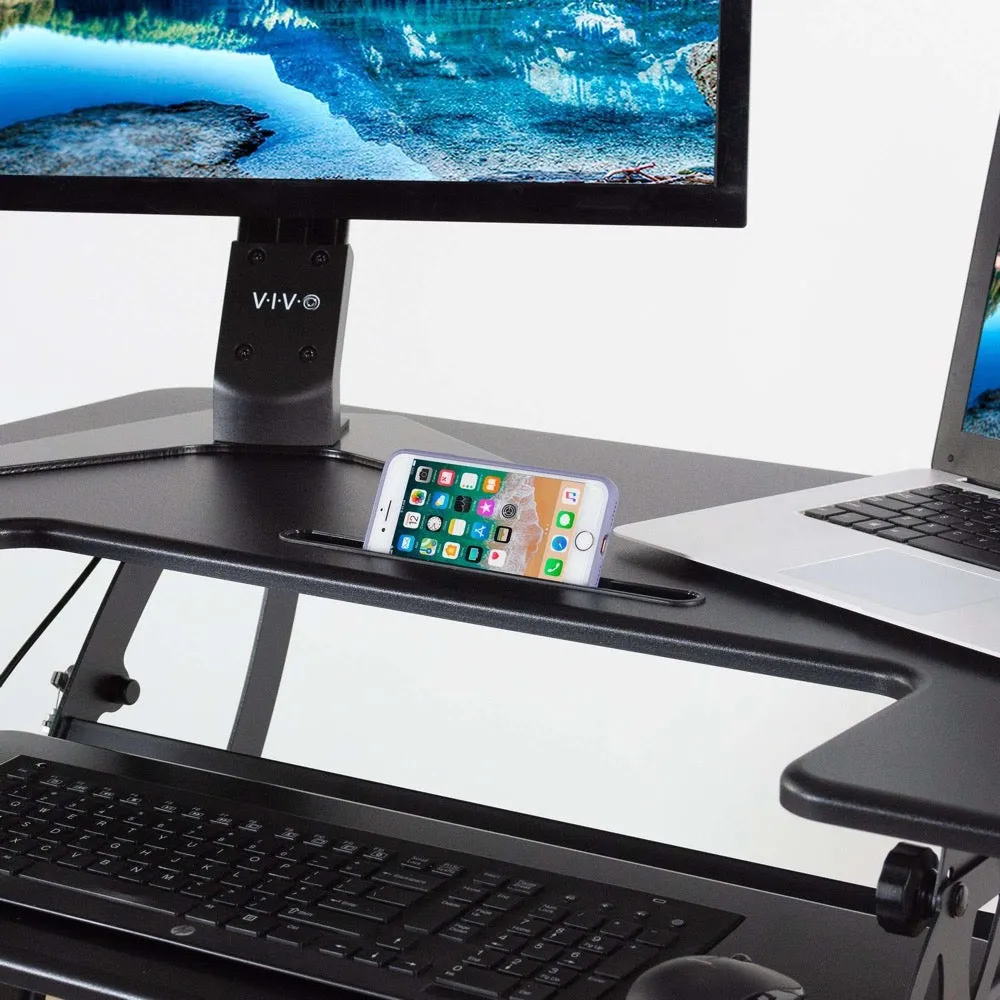 VIVO DESK-V000V Black 36" Height-Adjustable Standing Desk Monitor Riser Tabletop