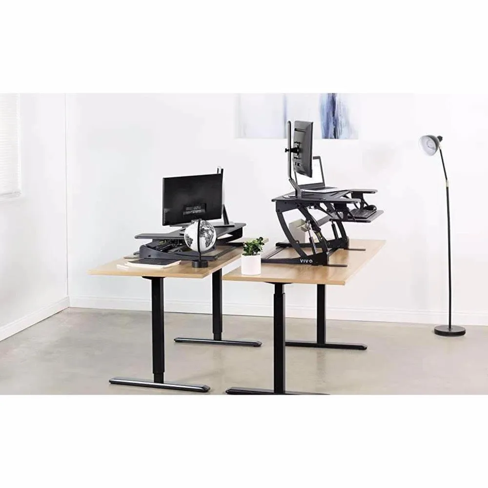 VIVO DESK-V000V Black 36" Height-Adjustable Standing Desk Monitor Riser Tabletop