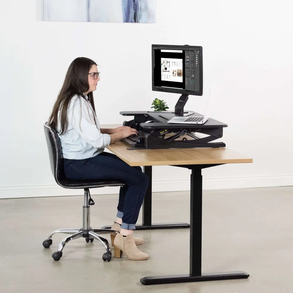 VIVO DESK-V000V Black 36" Height-Adjustable Standing Desk Monitor Riser Tabletop