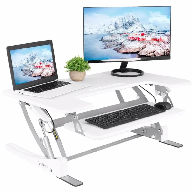 VIVO DESK-V000V Black 36" Height-Adjustable Standing Desk Monitor Riser Tabletop