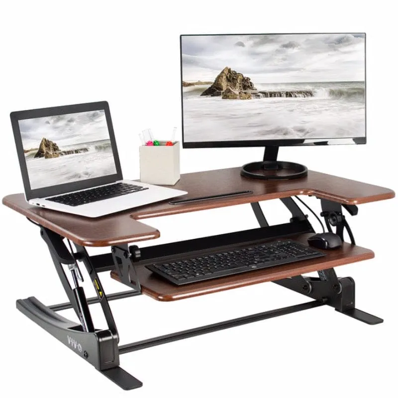 VIVO DESK-V000V Black 36" Height-Adjustable Standing Desk Monitor Riser Tabletop