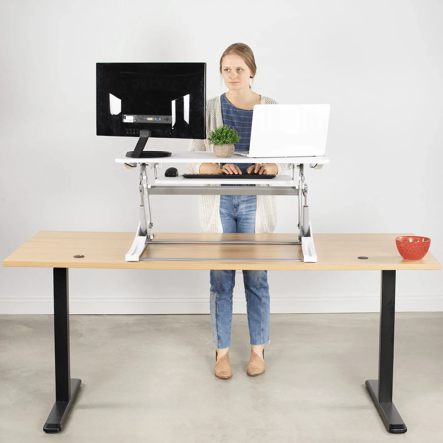 VIVO DESK-V000V Black 36" Height-Adjustable Standing Desk Monitor Riser Tabletop