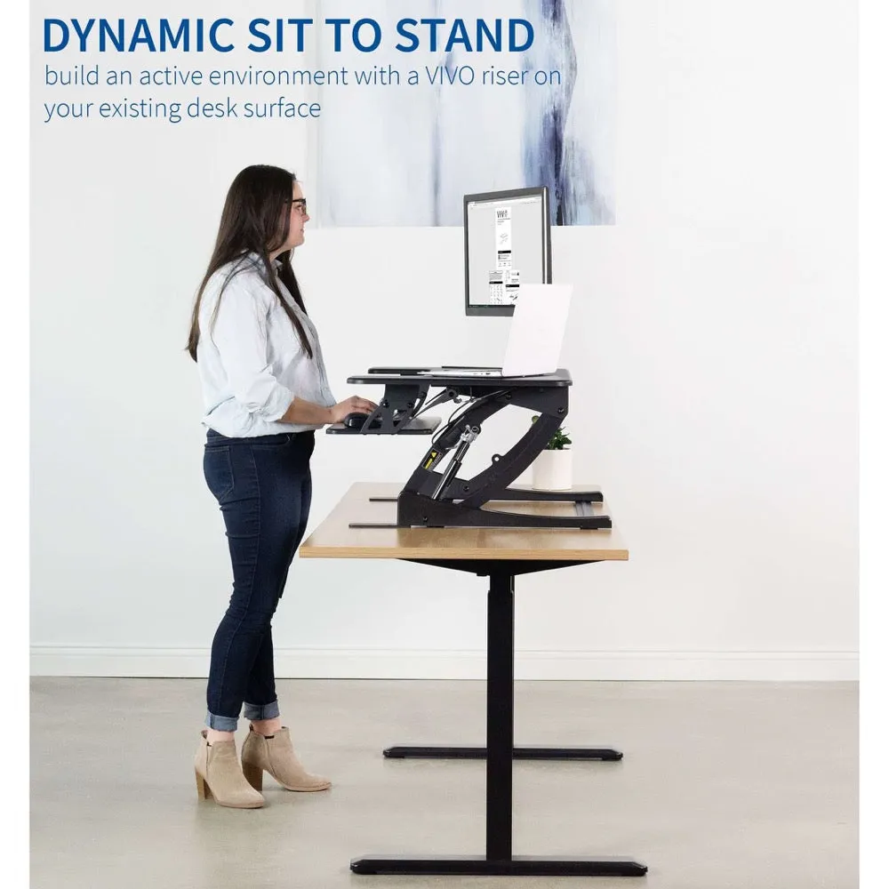 VIVO DESK-V000V Black 36" Height-Adjustable Standing Desk Monitor Riser Tabletop