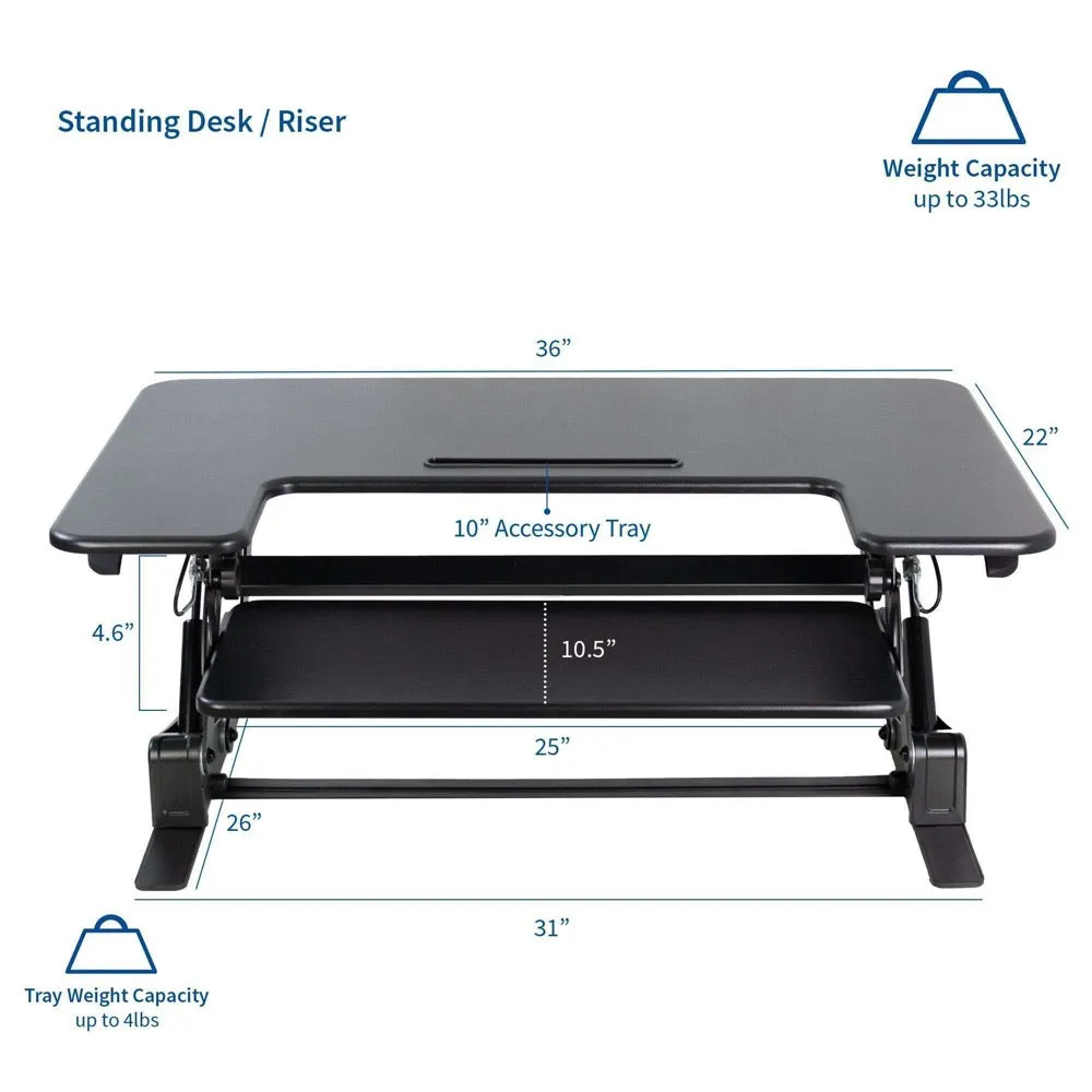 VIVO DESK-V000V Black 36" Height-Adjustable Standing Desk Monitor Riser Tabletop