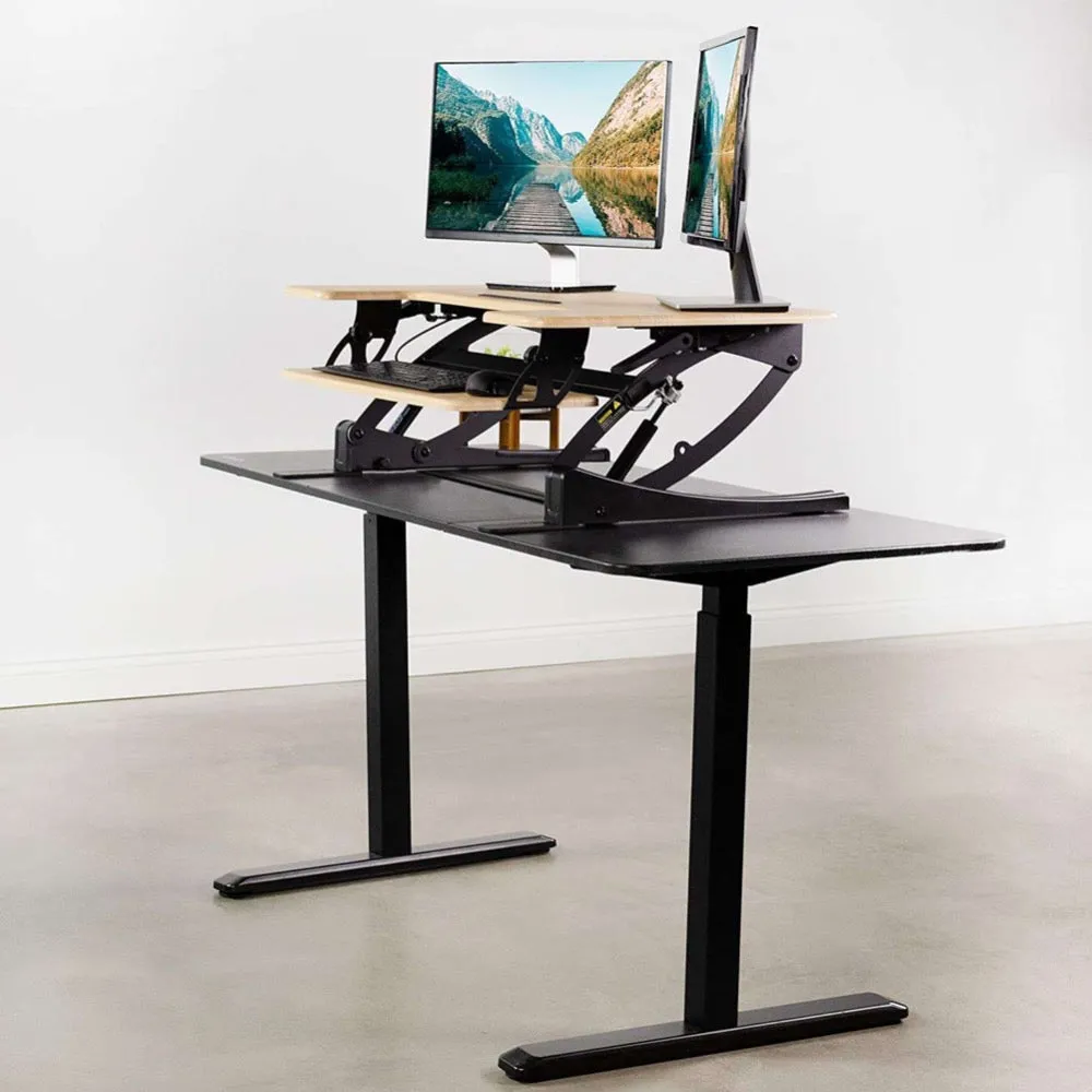 VIVO DESK-V000V Black 36" Height-Adjustable Standing Desk Monitor Riser Tabletop