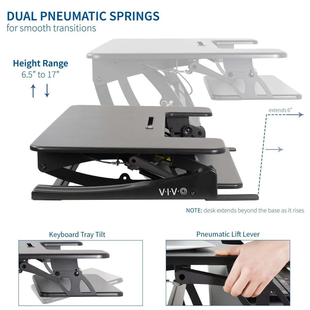 VIVO DESK-V000V Black 36" Height-Adjustable Standing Desk Monitor Riser Tabletop