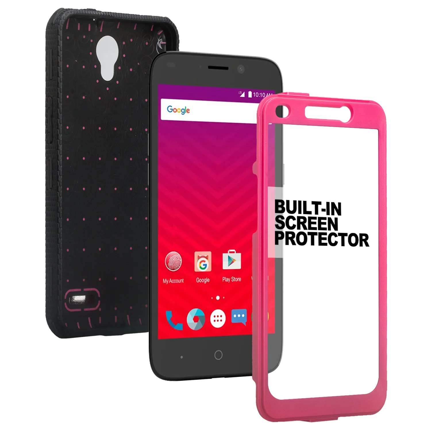 ZTE Prestige Case, Sonata 3, ZTE Avid Plus, ZTE Avid Trio, ZFive 2, Midnight Pro, Maven 2, Cheers, Rugged [Built-in Screen Protector] Heavy Duty Holster Shell Combo Case Cover - Hot Pink